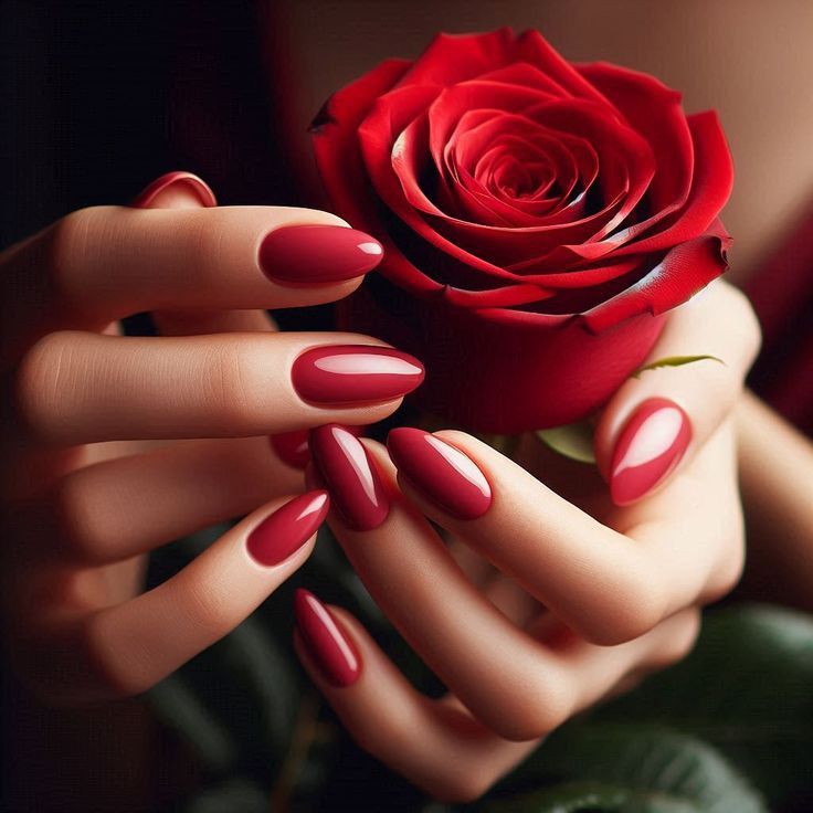 Hand with manicured nails holding a flower